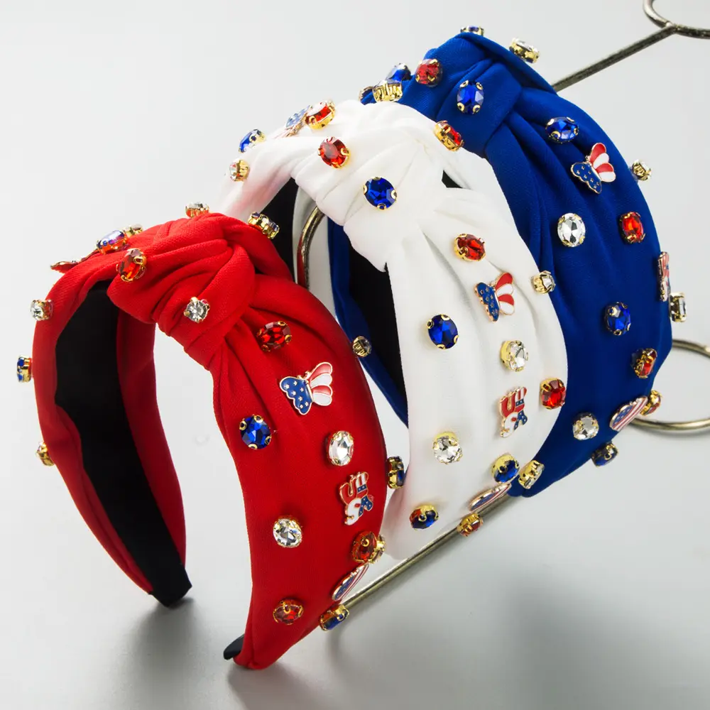 4e Van July Full Strass Luxe Hoofdband Rood Blauw Wit Dames Verhoogde Strass Haarband Haarband