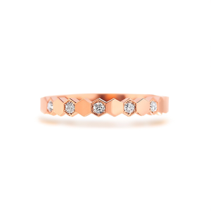 Bague éternité en or rose avec diamants ronds naturels, sertis pavé, pour fiançailles, style classique, F627 - Product Image 1