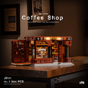 JD131 Bloques de Construcción de Café de Estilo Americano-Iluminación Acogedora y Detalles Ricos Kit de Modelo de Escena de Cafetería Regalo de Cumpleaños Creativo - Product Image 2
