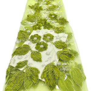 Eco-Friendly Beaded Tube Lace Floral <strong>Fabric</strong> for High-End Wedding Evening &amp; Ball Gown Dresses Fresh &amp; Elegant - Product Image 1