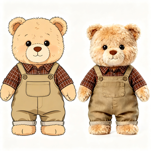 <strong>Cute</strong> Dressed Fluffy Curly Teddy <strong>Bear</strong> Stuffed Animal Wearing Plaid Blouse Khaki Bib Overalls Kids Gifts Soft <strong>Bear</strong> Plush Doll - Product Image 2