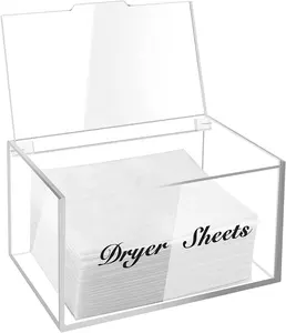 Transparent acrylic Laundry Storage containers Box Dryer Sheets Dispenser with Hinged Lid for room decor organization