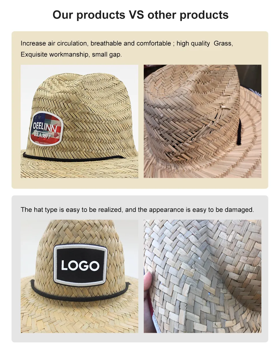custom woven wide brim straw sun hat sun protection mens lifeguard straw hat