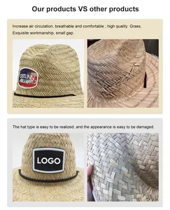 Custom Woven Wide Brim Straw Sun Hat Sun Protection Mens Lifeguard Straw Hat