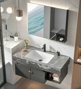 Modern Style Single Sink for Bathroom <b>Vanity</b> Led <b>Mirror</b> Light New Cabinet for Apartment Ceramic Basin - Product Image 6