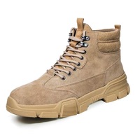 Botas de Trabajo para Hombre de Cuero Vacuno con Punta de Acero, Cómodas, con Cordones, Antideslizantes, con Suela de Goma, para Exteriores