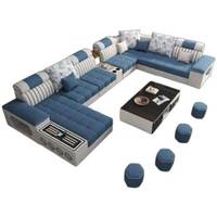 Sofá Seccional Modular de Cuero en Forma de L con Altavoz Bluetooth Integrado y Almacenamiento Lateral, Juego Completo de Muebles para Sala de Estar