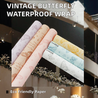 Papier d'emballage artisanal vintage motif papillon et fleur, résistant à l'humidité, jetable, recyclable, fait main, enduit d'amidon simple face