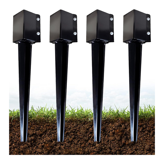 Custom Heavy Duty Metal Black Powder Coated Fence Post Anchor 24 Inch Ground Spike Fence Stakes Post 4x4 Inch