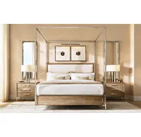 Sassanid OEM Best-seller Collection de chambre à coucher contemporaine Lit à baldaquin à panneaux en biscuit laqué Benoit en acier inoxydable poli