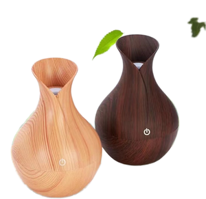 Diffuseur d'huiles essentielles USB électrique 130ml Humidificateur d'air ultrasonique Grain de bois Lumières LED Humidistat en acier inoxydable pour - Product Image 1