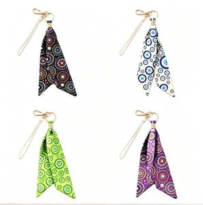 Porte-clés Foulard Bohème Anti-Mauvais Œil en Tissu Soie, Breloque de Sac, Pendentif de Protection Nazar pour Sac à Main, Cadeau pour Femmes et Filles - Product Image 1