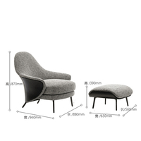 Mobilier de maison chaise de loisirs moderne de luxe avec pouf confortable fauteuil en tissu coton lin chaise longue de salon