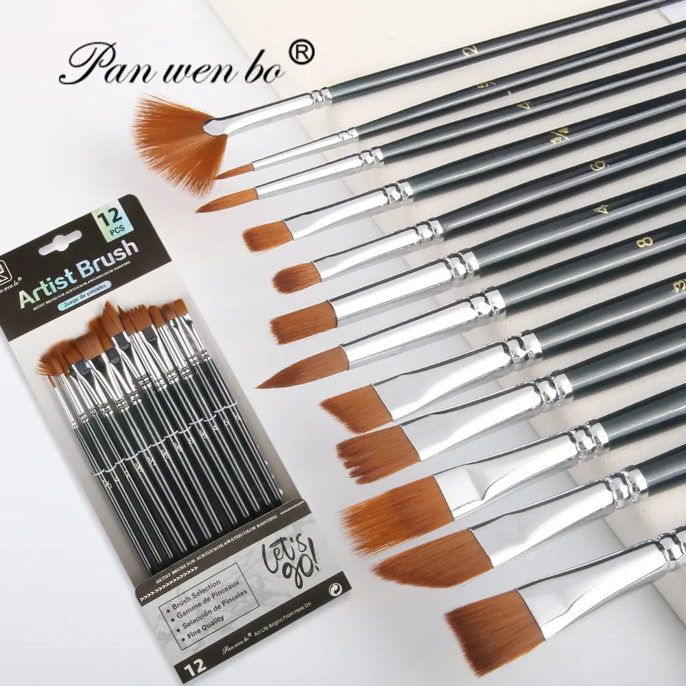 Art Painting Acrylic 12pcs/set Artist Paint Brushes set Wooden Handle Watercolor Brush For Oil Painting