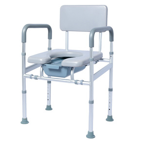 Chaise de toilette pour personnes âgées, réglable en hauteur, portable, avec dossier et accoudoirs, pour les soins aux personnes âgées - Product Image 1