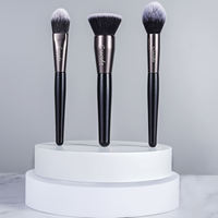 GR139 Ensemble de 15 pinceaux de maquillage pour le visage avec manche en bois argenté pour fond de teint et anticernes