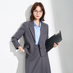 Gray Women's Suit Set Two Piece Skirt Formal Wear Professional Office Workwear Anti Wrinkle Solid Color Woven Polyester - Product Image 4