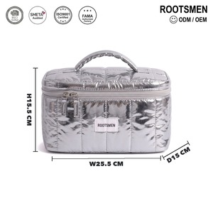 Estuche de Maquillaje Metálico Plateado Brillante, Bolsa de Maquillaje Grande de Nailon Acolchado con Asa de Transporte, Cierre de Cremallera, Logotipo Personalizado OEM, para Viajes y Fiestas - Product Image 5