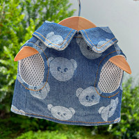 Pettorina in denim con stampa orso e guinzaglio, gilet con anello a D, grazioso completo da passeggio per animali domestici, vestiti per cuccioli di taglia piccola, gattini e gatti, per Bichon