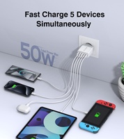 Chargeur Rapide HNT 50W 3A2C 5 Ports Prise EU/US Certifié CE FCC RoHS Adaptateur Secteur pour iPhone 17 16 15 14 Pro Max