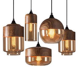 Lustre suspendu de style industriel, boule de verre à grain de bois, E26, tête simple, pour la décoration de restaurants, bars et hôtels - Product Image 5
