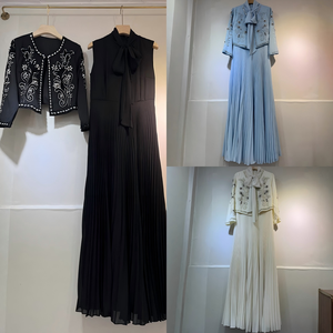 Ensemble formel modeste deux pièces, haut à manches longues perlé, robes longues plissées sans manches, <span class=keywords><strong>robe</strong></span> de soirée islamique de luxe pour femmes, Eid - Product Image 3