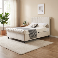 Klassisches Design Gepolstertes Schlafzimmermöbel Elegantes Beige Samt-Schlittenbett Doppelbett Kingsize mit Gaslift-Stauraum