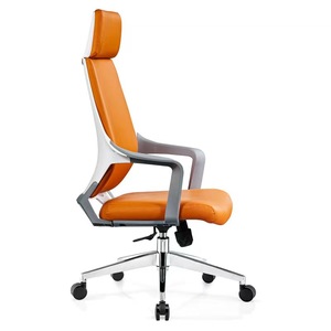 Fauteuil <span class=keywords><strong>de</strong></span> <span class=keywords><strong>bureau</strong></span> moderne et <span class=keywords><strong>ergonomique</strong></span> en acier inoxydable, réglable en hauteur, sans dossier, en cuir, avec appui-tête, orange - Product Image 3