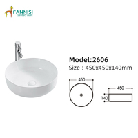 Lavabo rond en céramique de porcelaine blanche à poser sur comptoir pour salle de bain, design artistique