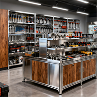 Sistem Lemari Pajang Peralatan Toko Perkakas Kustom Dengan Set Perlengkapan, Rak Papan Pegboard Dinding, dan Showcase Kaca OEM ODM Perlengkapan Ritel