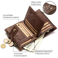 HUMERPAUL grosir pemegang kartu RFID dompet Vintage kulit asli pengait ritsleting dompet koin untuk pria wanita