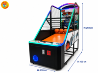 Machine de basket-ball d'arcade LED Shoot & Score 255x100x250 cm pour centre commercial FEC