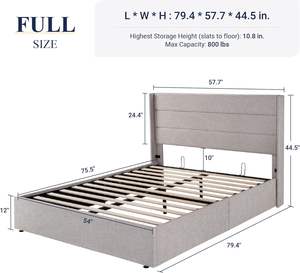 Modern Simple <strong>Beauty</strong> Wingback Headboard Light Beige Full Size Lift up Storage <strong>Bed</strong> with No Box Spring Needed Hydraulic Storage - Product Image 2