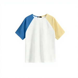 White Color Block Short Sleeve O-Neck T-Shirt for Boys Casual Knitted Solid Pattern Raglan Sleeve Design - Product Image 4