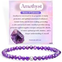 Bracelet extensible fait main en pierres de 4 mm, orné de perles, améthyste, quartz rose, avec carte, cadeau pour la Saint-Valentin