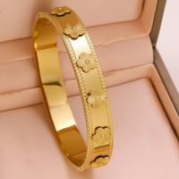 Grosir Pabrik Gelang Bunga Lima Kelopak Anti Air Anti Luntur Bahan Stainless Steel untuk Wanita Lapis Emas 18K Berlian