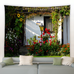 Tapisserie de fleurs clôture de <span class=keywords><strong>printemps</strong></span> <span class=keywords><strong>paysage</strong></span> fond tissu mural suspendu affiche de jardin pour l'extérieur maison salon décor esthétique - Product Image 2