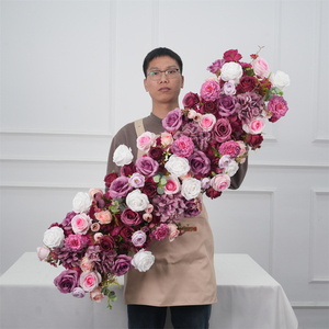 Centres de table de mariage haut de gamme, rangées de fleurs, chemin de table en soie, décoration florale pour mariage - Product Image 3