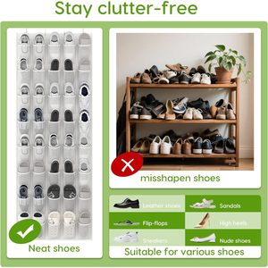 Organisateur de chaussures à suspendre derrière la porte, 40 poches, en maille respirante, support mural pour rangement de chaussures, blanc - Product Image 6