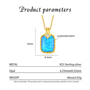 Vintage Gold Plated S925 Sterling Silver Rectangular Blue Opal Pendant Necklaces Clavicle Chain for Women's Jewelry <b>Gift</b> - Product Image 3