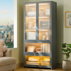 Étagère à livres moderne en bois avec portes en verre, meuble de rangement multi-niveaux pour salon, bureau à domicile, bibliothèque autoportante - Product Image 4