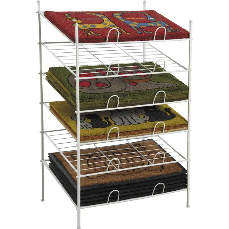 Carpet Display Rack Free Standing Mat Display Shelf Metal 6-Tier Retail Door Mat Rack