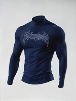 Herenslimfit high-neck geometrisch sportief casual atletisch T-shirt, zacht, huidvriendelijk, ademend, sneldrogend, geschikt voor gym, hardlopen en buitenactiviteiten