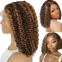 Perruque brésilienne en cheveux humains, coupe bob ondulée, avec dentelle 13*4, mèches, longueur moyenne 10, 12, 14, 16 pouces, pour usage quotidien