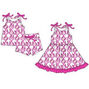 Preventa MOQ 5, Ropa de Verano Estilo Occidental para Niñas en Rosa Azteca, Vestidos para Hermanas al por Mayor, Conjuntos de Boutique para Niños, Ropa a Precio de Fábrica - Product Image 1