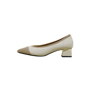 Nouvelle conception, escarpins tissés d'été pour femmes, bout pointu, talons blocs, tendance mode pieds nus, chaussures confortables en tricot - Product Image 4