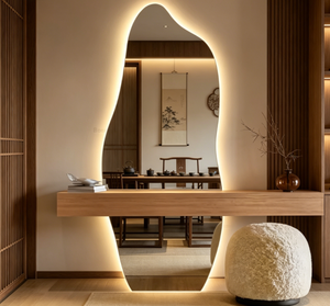 Heavenly <b>Mirror</b> Irregular Shape Wall Mounted LED Touch Switch Wooden <b>Frame</b> Minimalist Design Makeup <b>Mirror</b> Home Bathroom - Product Image 2