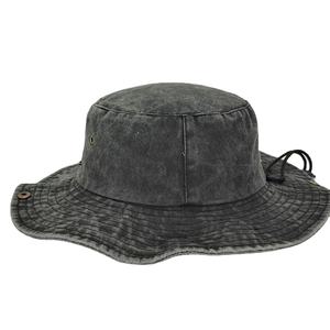 Custom <b>Boonie</b> <b>Hat</b> for Men Women Embroidery Logo <b>Black</b> Washed Cotton Bucket <b>Hat</b> With String Fisherman <b>Hat</b> - Product Image 4