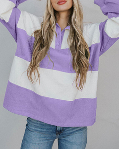 Suéter Polo <span class=keywords><strong>de</strong></span> Manga Larga para Mujer, a Rayas, con Bloques <span class=keywords><strong>de</strong></span> Color, Estilo Casual, Holgado, para Otoño e Invierno, para Uso Diario - Product Image 5