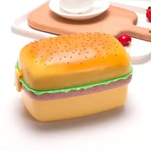 Kotak Bento Plastik Portabel Anak-anak Kreatif Lucu, Kotak Makan Siang Hamburger Multi Lapis Lucu untuk Anak-anak